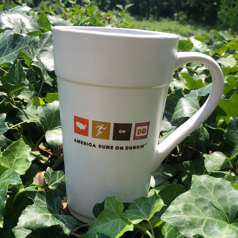 Dunkin' America Runs On Dunkin' White Ceramic Mug with Orange & Pink Accents